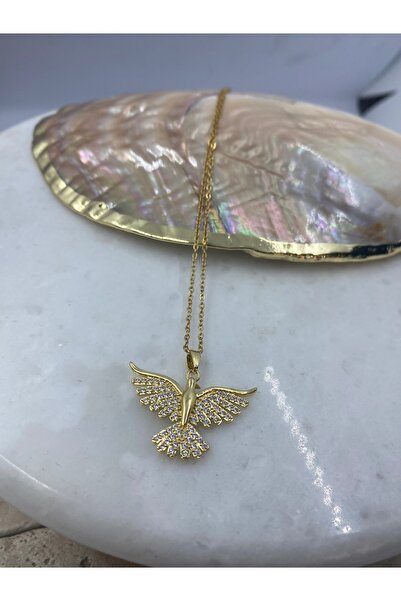 Byoz store قلادة من الفولاذ المطلي بالذهب على شكل نسر