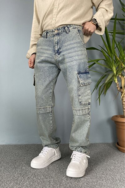 Alışveriş Sokağı buzunar cargo piese Design Blue Jean - Pantaloni din denim