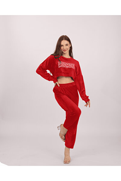 Clyfora Hearts Velvet Crop Pajama Set