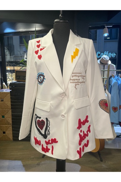 Forever Women's Embroidered Long Sleeve Special Design Blazer Jacket