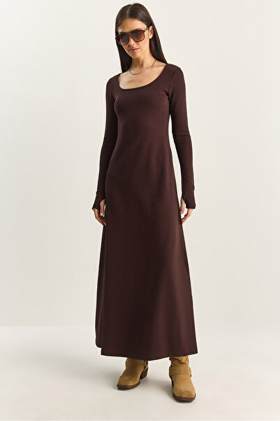 Bianco Lucci Γυναικείο μακρυμάνικο φόρεμα με λαιμόκοψη σε σχήμα U 4080 60283861