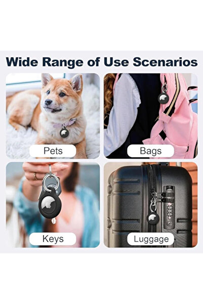 OEM AirTag TPU case with stainless steel metal ring, scratch-resistant, for keys, bags, white