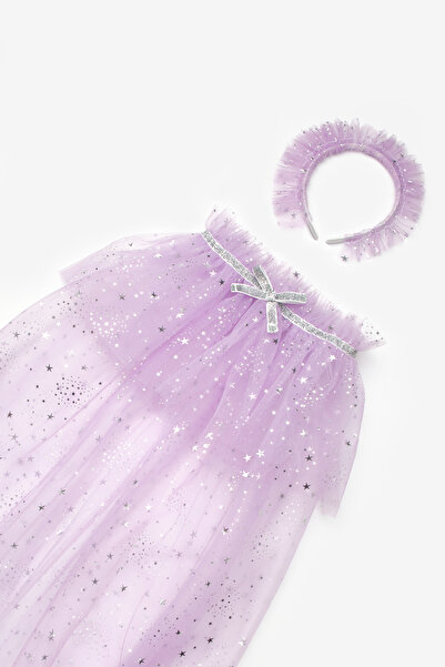 Le Mabelle Lilac Silver Star Patterned Girl's Cape Staff and Crown Set
