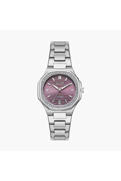 Omax ساعة نسائية تناظرية فضية بسوار معدني مقاس 42 مم | 00BFD006V00C