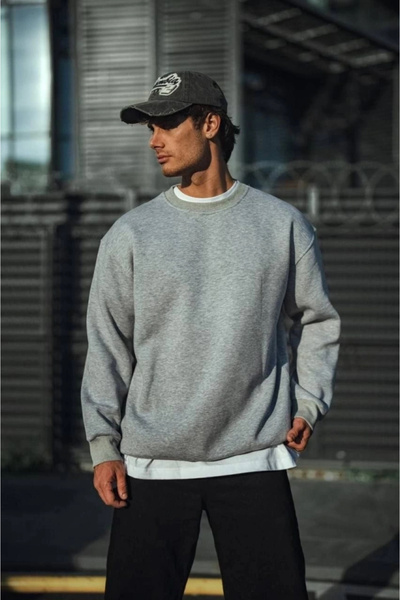 KentselBazaar    Winter Crew Neck Three Thread Basic Sweatshirt - Gray