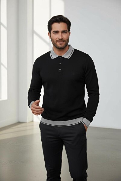 Sarar Πουλόβερ με λαιμόκοψη πόλο με μαύρο πλεκτό πουλόβερ