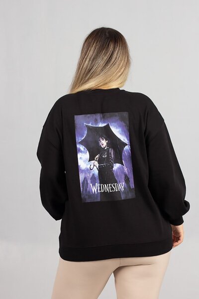 Truva XXL Πίσω με τύπωμα Εσωτερικά Είναι επένδυση fleece Μαύρο χωρίς κουκούλα 2-κλωνικό ιδρώτα