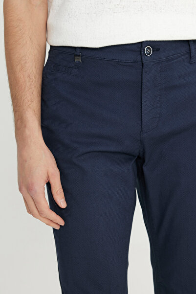 ALTINYILDIZ CLASSICS Men's Navy Blue Cotton Slim Fit Slim Fit Side Pocket Dobby Stretch Casual Trousers