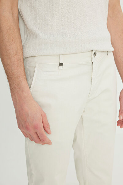 ALTINYILDIZ CLASSICS Men's Stone Cotton Slim Fit Slim Fit Side Pocket Dobby Stretch Casual Trousers