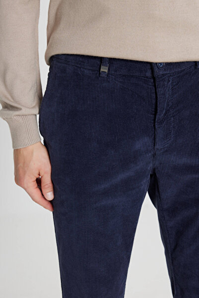 ALTINYILDIZ CLASSICS Ανδρικό παντελόνι σε μπλε ναυτικό βαμβακερό εφαρμοστό στενή εφαρμογή με πλαϊνή τσέπη, βελούδινο ελαστικό casual παντελόνι