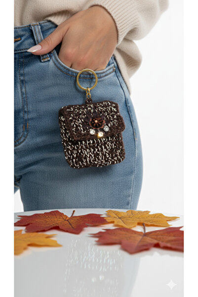 drt tasarım Shining Knitted Earphone Case Keychain Snap Cover Wallet Bag