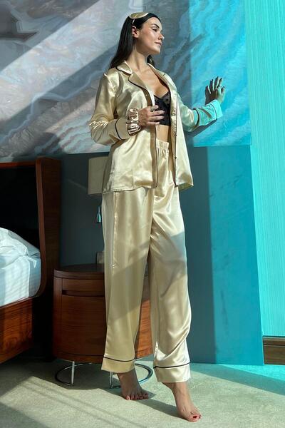 FOR YOU MODA 5-teiliges Satin-Pyjama-Set mit Bustier und Spitzenbesatz