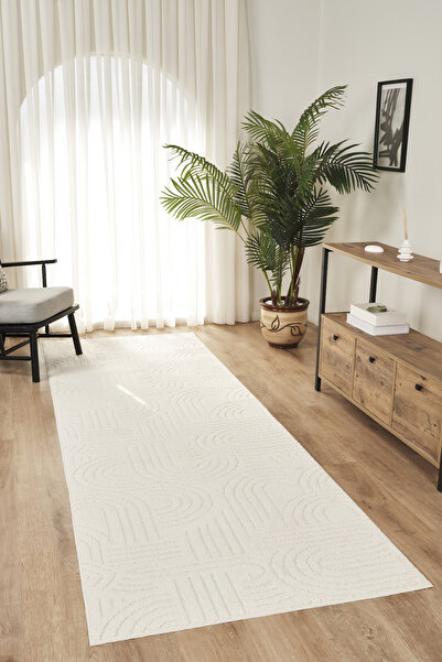 Konfor Halı Rivon RN09 Krem Yumuşak Dokulu Kaymaz Taban Salon Mutfak Koridor ...