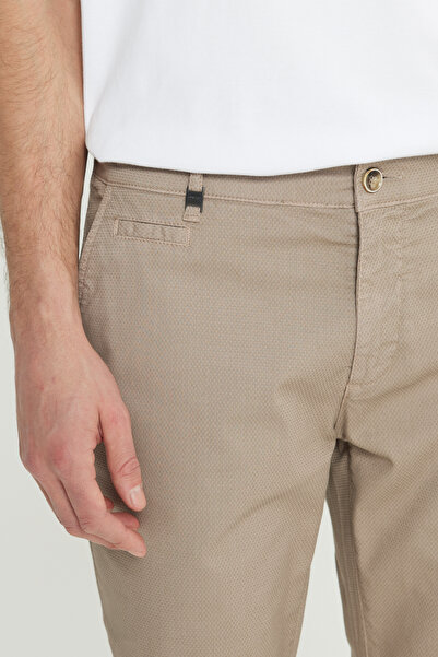 ALTINYILDIZ CLASSICS Men's Beige Cotton Slim Fit Slim Fit Side Pocket Dobby Stretch Casual Trousers