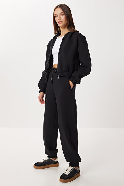 Lovelyİstanbul Fermuarlı Şardonlu Örme Alt-Üst Takım LDM0017 SİYAH