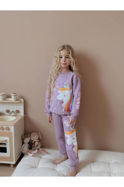 ARBİ kids Χειμερινό μαλακό σετ για κορίτσια Unicorn Three Thread επένδυση fleece