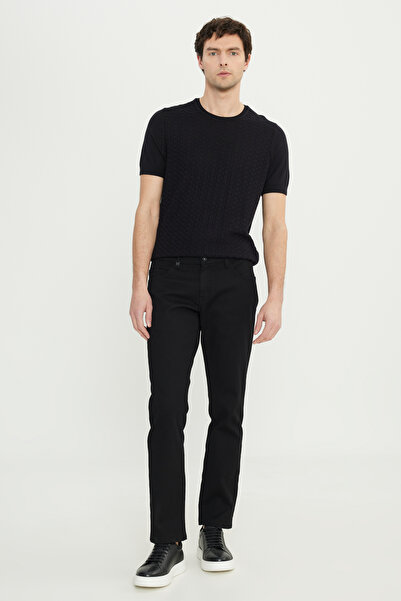 ALTINYILDIZ CLASSICS Men's Black Cotton Slim Fit Slim Fit 5 Pocket Dobby Stretch Casual Trousers