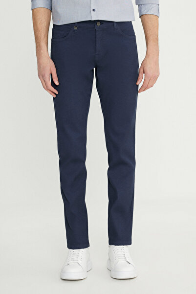 ALTINYILDIZ CLASSICS Men's Navy Blue Cotton Slim Fit Slim Fit 5 Pocket Dobby Stretchy Casual Pants