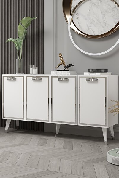 DEMONTE DECOR 8221-32DD KB150 KONSOL,TV ÜNİTESİ BEYAZ-GÜMÜŞ