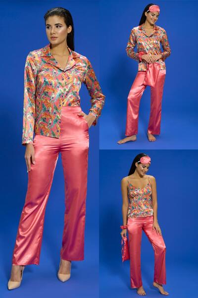 FOR YOU MODA 6-teiliges Pyjama-Set mit Tigerprint und Granatapfelblütenmuster