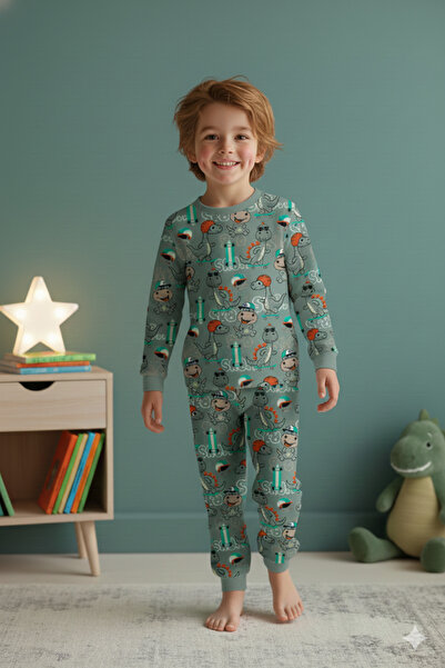 ROSAMİNA Little Explorer Dino 100% Cotton Boys' Pajama Set