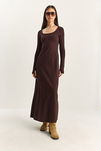 Bianco Lucci Γυναικείο μακρυμάνικο φόρεμα με λαιμόκοψη σε σχήμα U 4080 60283861