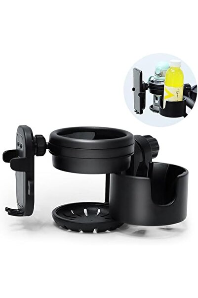 Generic 3-in-1 Baby Stroller Cup Holder with 360° Rotating Phone Holder and Dual Bottle Slots (Mikocoz)