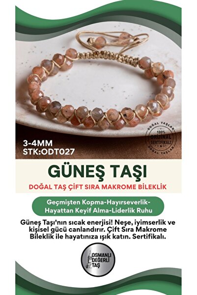 OSMANLI DEĞERLİ TAŞ Certified Sunstone Natural Stone Double Row Macrame Brace...