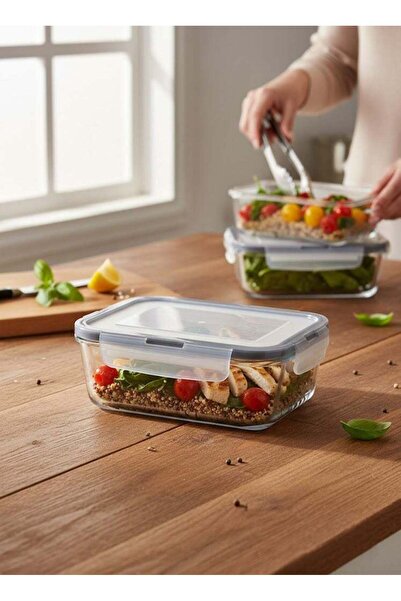LAV Rectangular Glass Food Container with Lid Grey/Clear 750ML