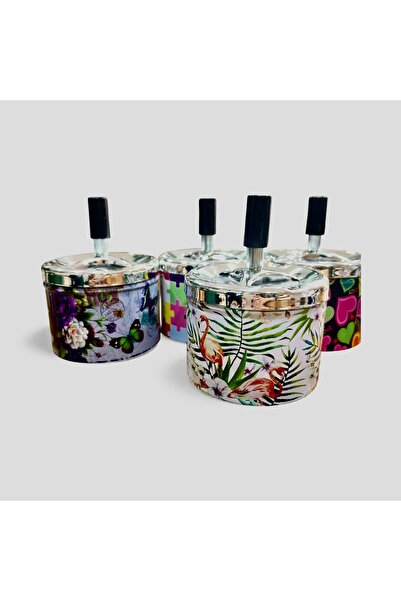 Kosova Züccaciye Baskılı Metal Döner Kapaklı Kül Tablası – Çap 9 cm / Şık Des...