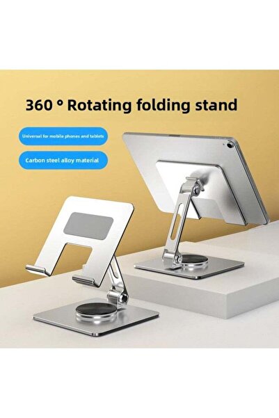 Generic 360° Rotating Desktop Metal Folding Tablet/Mobile Phone Stand - Grey, 4-13 inches