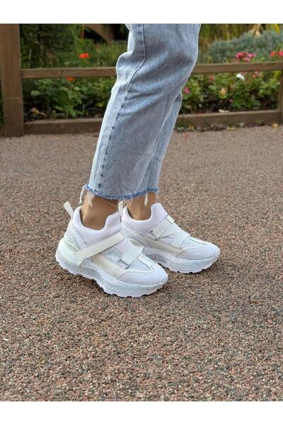 LABRONA Women's Stone Patterned Elastic Detailed High-Sole Walking Shoes