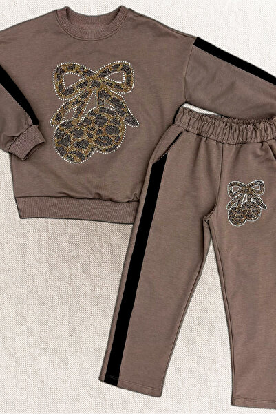 MODANINO Girl's Stone Embroidered Cherry and Bow Patterned-2 Thread-Top and Bottom Set-5-12 Years Old 12445