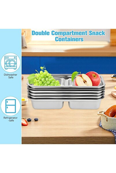 Generic Nalakal Stainless Steel Double-Compartment Snack Container with Leakproof Lids (Silver)