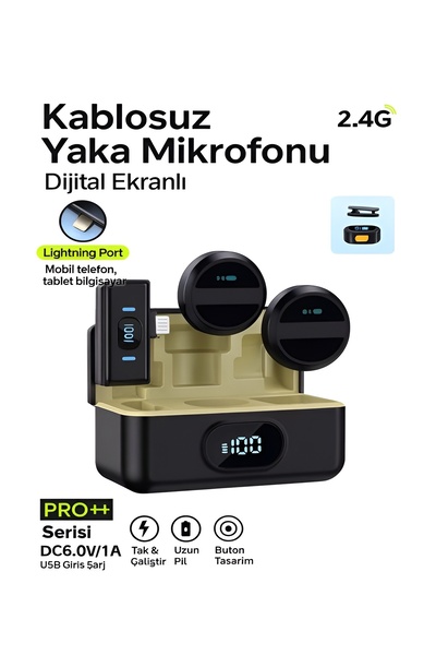 DEANB Lightining Girişli 300mAh Dijital Göstergeli 2.4G Kablosuz Çift Yaka Mi...