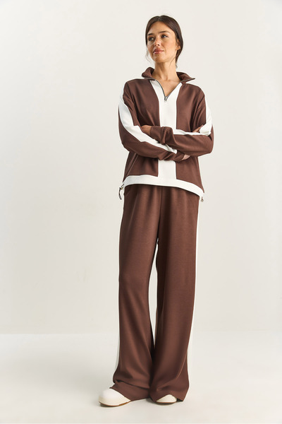 Bianco Lucci Women's Half Zipper Striped Detail Modal Under-Upper Set 4075 60283856