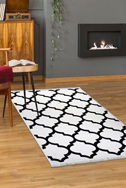 Dijidekor Digital Fringed Carpet Modern Designed White Color Erasable 60X650
