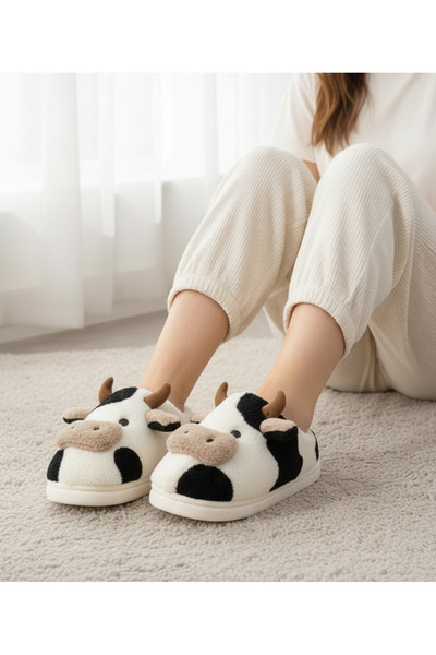 GASELL CORP Cow Plush Slippers Women's House Slippers - Soft Winter Slippers with Non-Slip Soles