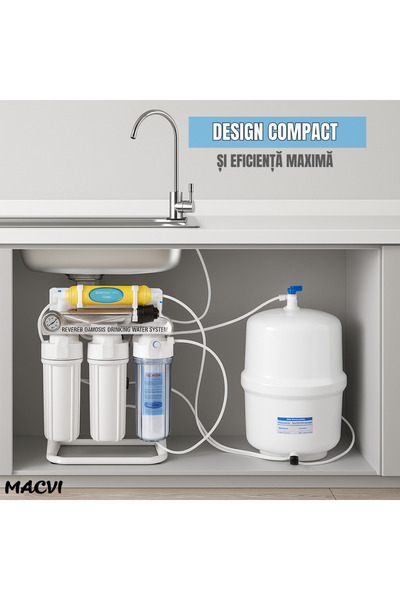 MACVI Filtru apă Macvi® osmoză inversă, 6 filtre, pompă booster, rezervor 12L, remineralizare apa