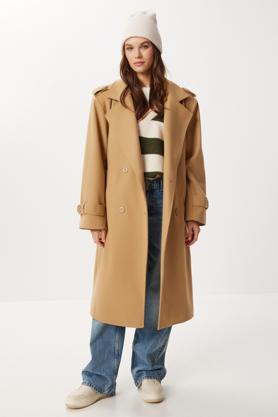 Lovelyİstanbul Kruvaze Yaka Kuşaklı Kaşe Kaban LNT0016 BİSKÜVİ