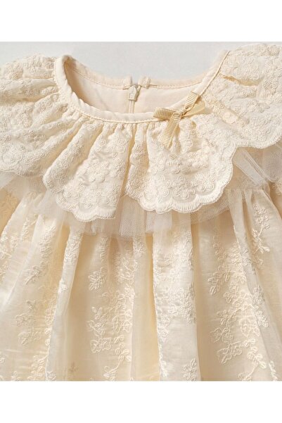 BİLGEN Style Girl's Dress with Collar and Embroidered Details