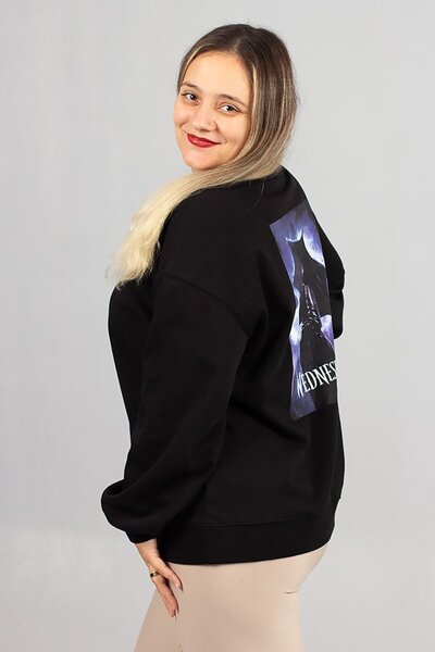 Truva XXL Πίσω με τύπωμα Εσωτερικά Είναι επένδυση fleece Μαύρο χωρίς κουκούλα 2-κλωνικό ιδρώτα