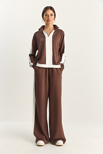 Bianco Lucci Women's Half Zipper Striped Detail Modal Under-Upper Set 4075 60283856