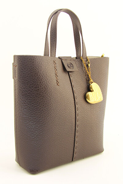 HNB Women's Brown Medium Size Handbag with Heart Accessory