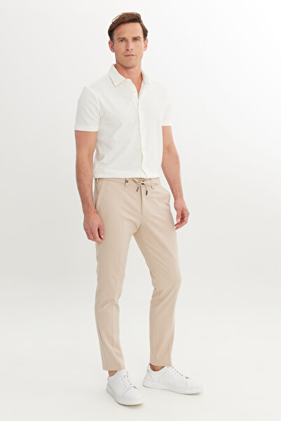 ALTINYILDIZ CLASSICS Ανδρικό μπεζ παντελόνι εφαρμοστό με λεπτή εφαρμογή, δεμένη μέση και πλαϊνές τσέπες