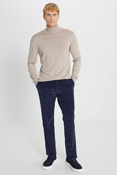 ALTINYILDIZ CLASSICS Ανδρικό παντελόνι σε μπλε ναυτικό βαμβακερό εφαρμοστό στενή εφαρμογή με πλαϊνή τσέπη, βελούδινο ελαστικό casual παντελόνι