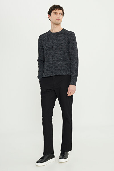 ALTINYILDIZ CLASSICS Men's Black Cotton Slim Fit Slim Fit Side Pocket Dobby Stretch Casual Trousers