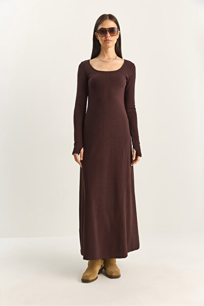 Bianco Lucci Γυναικείο μακρυμάνικο φόρεμα με λαιμόκοψη σε σχήμα U 4080 60283861