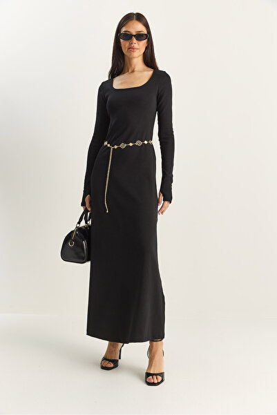 Bianco Lucci Γυναικείο μακρυμάνικο φόρεμα με λαιμόκοψη σε σχήμα U 4080 60283861