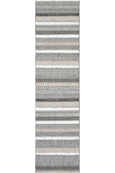 Cool Halı Adora Gri Pamuk Yolluk Koridor Halısı Rustik Dokuma Kabartmalı Bohe...